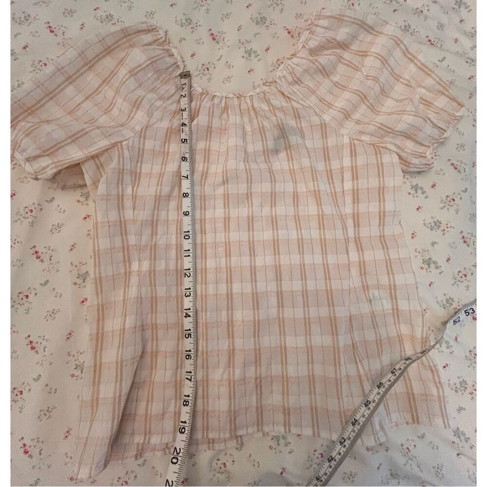 J Crew Women's V Back Puff Sleeve Textured Plaid Top Blouse Size 2 NWOT - Picture 8 of 12